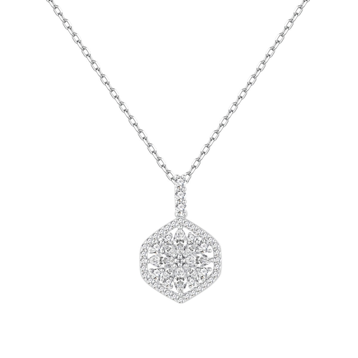 Gargantilla de plata de ley con rosetón hexagonal de circonitas