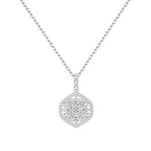 Gargantilla de plata de ley con rosetón hexagonal de circonitas