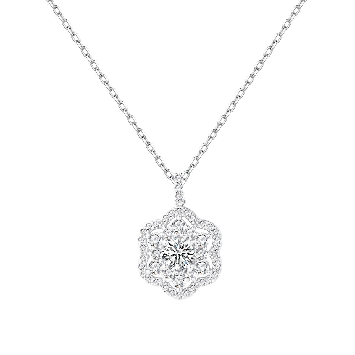 Gargantilla de plata de ley con rosetón de flor y circonitas