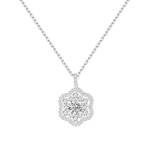 Gargantilla de plata de ley con rosetón de flor y circonitas