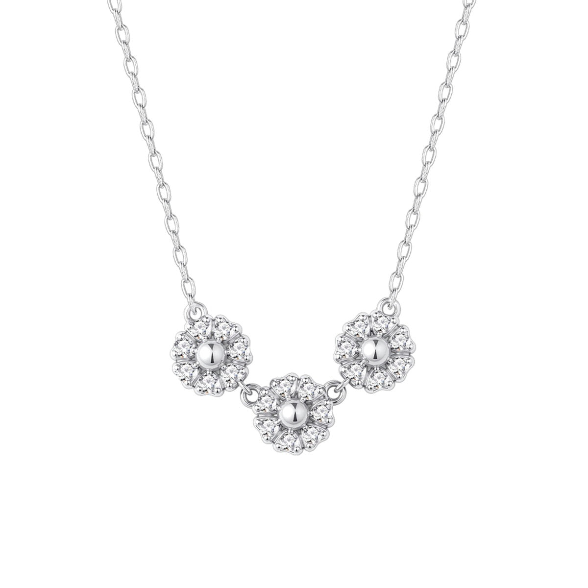 Gargantilla de plata de ley con tres flores de circonitas
