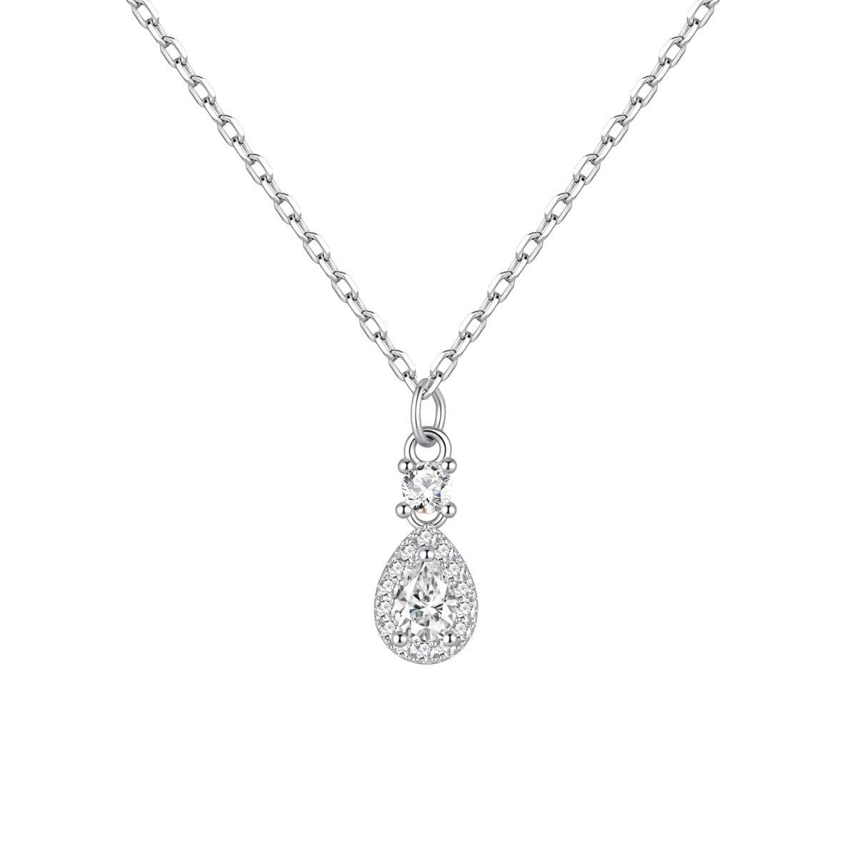 Gargantilla plata de ley con colgante de gota de circonitas blancas, 5x10 mm, cadena de 40 + 5 cm