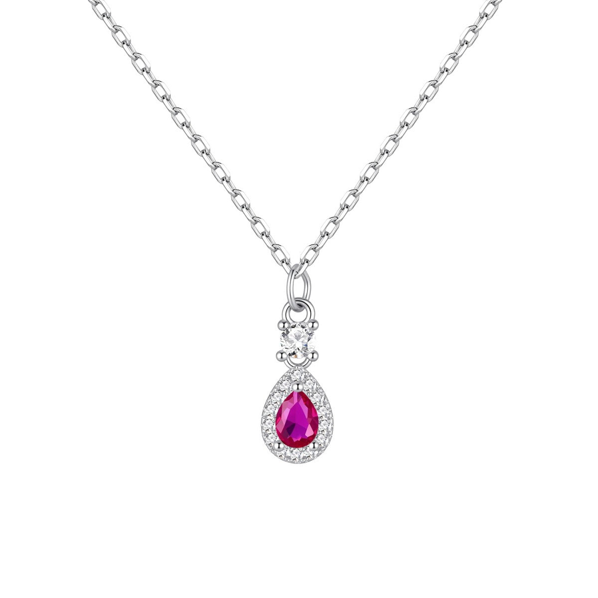 Gargantilla de plata de ley con colgante de gota de circonita rubí, 5x10 mm, cadena de 40 + 5 cm