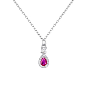 Gargantilla de plata de ley con colgante de gota de circonita rubí, 5x10 mm, cadena de 40 + 5 cm