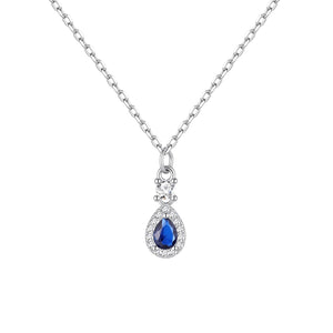 Gargantilla de plata de ley con colgante de gota de circonita zafiro, 5x10 mm, cadena de 40 + 5 cm