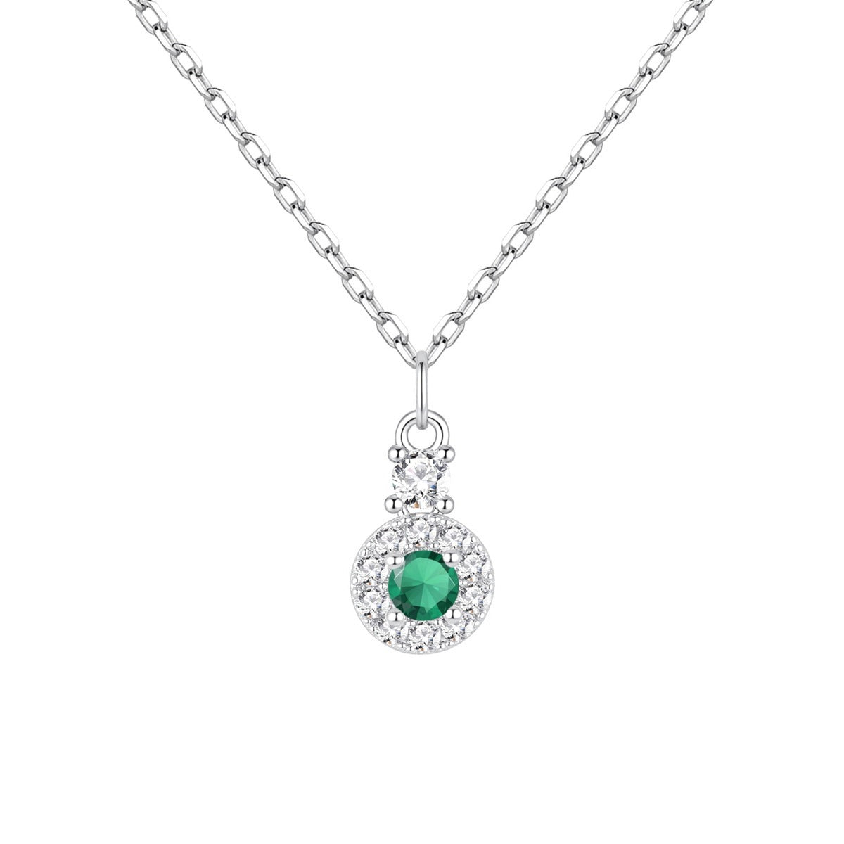 Gargantilla de plata de ley con colgante circular de circonita esmeralda, 6x9 mm, cadena de 40 + 5 cm