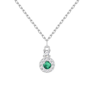 Gargantilla de plata de ley con colgante circular de circonita esmeralda, 6x9 mm, cadena de 40 + 5 cm