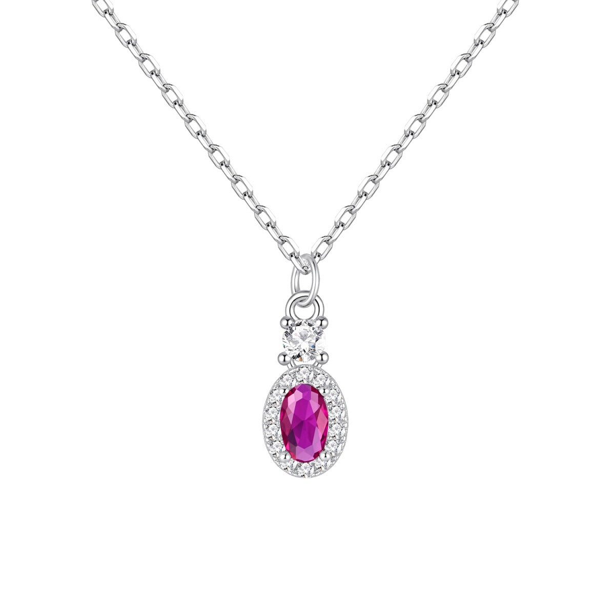 Gargantilla de plata de ley con colgante ovalado de circonita rubí, 5x11 mm, cadena de 40 + 5 cm