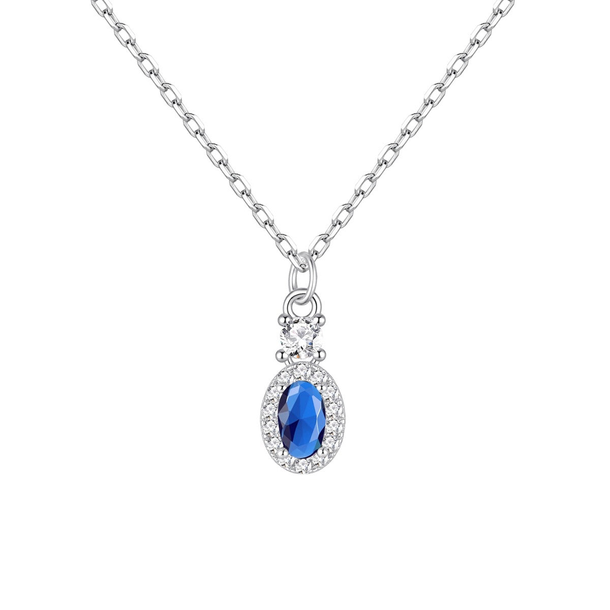 Gargantilla de plata de ley con colgante ovalado de circonita zafiro, 5x11 mm, cadena de 40 + 5 cm