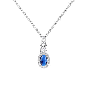 Gargantilla de plata de ley con colgante ovalado de circonita zafiro, 5x11 mm, cadena de 40 + 5 cm