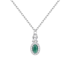 Gargantilla de plata de ley con colgante ovalado de circonita esmeralda, 5x11 mm, cadena de 40 + 5 cm