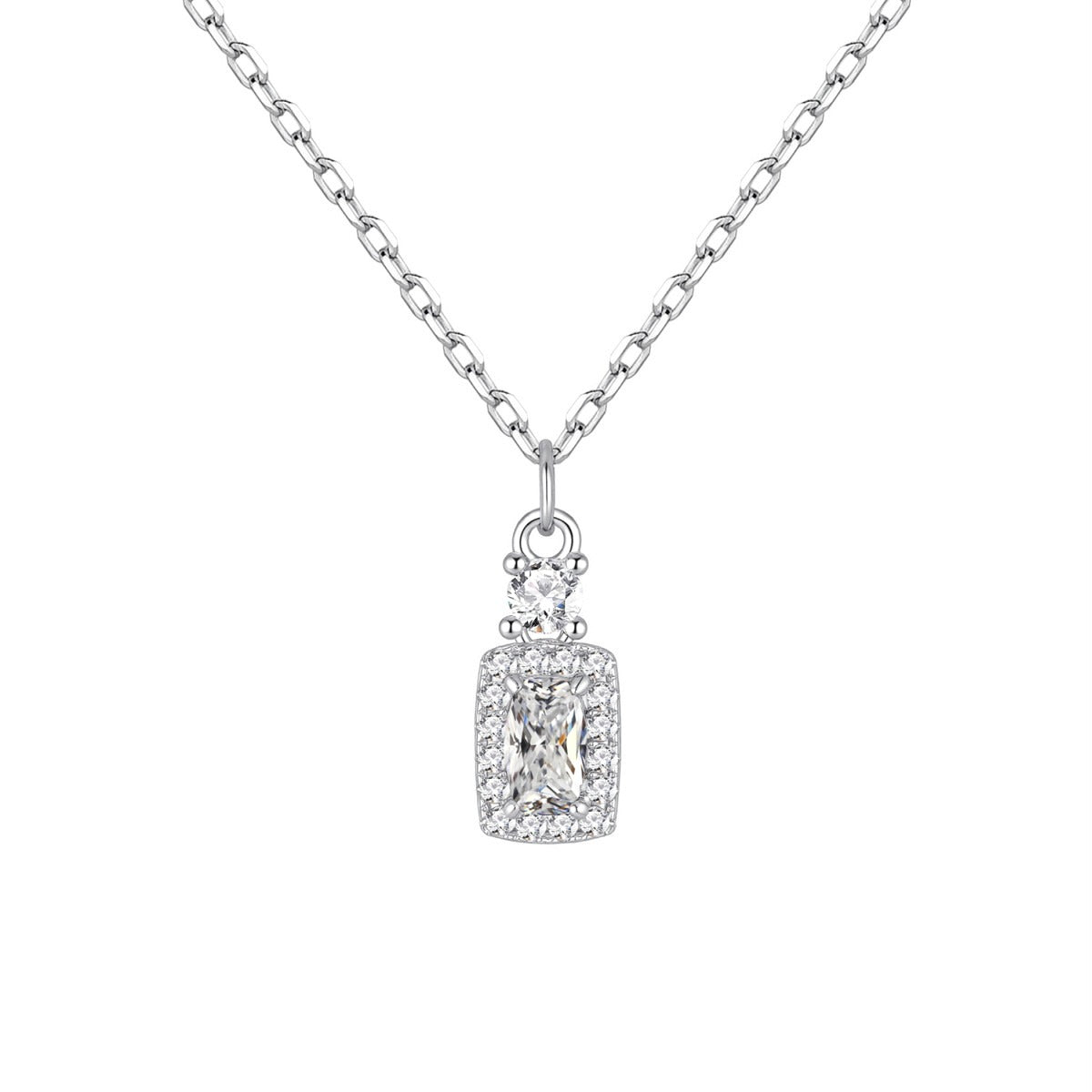 Gargantilla plata de ley con colgante cuadrado de circonitas blancas, 5x11 mm, cadena de 40 + 5 cm