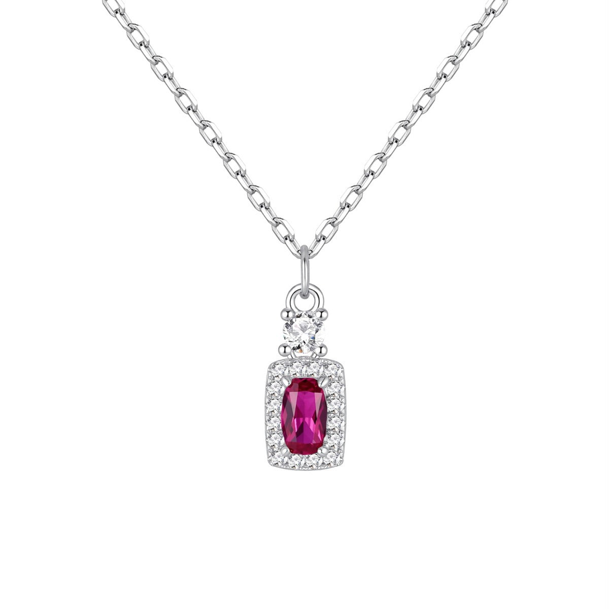 Gargantilla de plata de ley con colgante cuadrado de circonita rubí, 5x11 mm, cadena de 40 + 5 cm