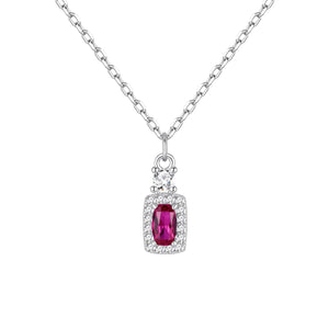 Gargantilla de plata de ley con colgante cuadrado de circonita rubí, 5x11 mm, cadena de 40 + 5 cm