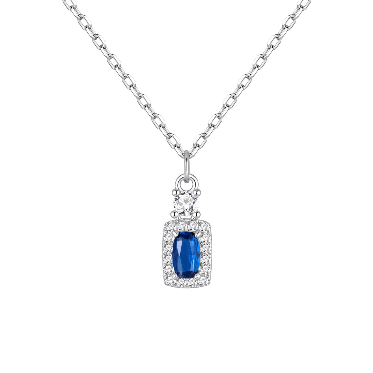 Gargantilla de plata de ley con colgante cuadrado de circonita zafiro, 5x11 mm, cadena de 40 + 5 cm