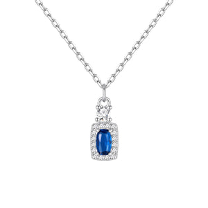 Gargantilla de plata de ley con colgante cuadrado de circonita zafiro, 5x11 mm, cadena de 40 + 5 cm