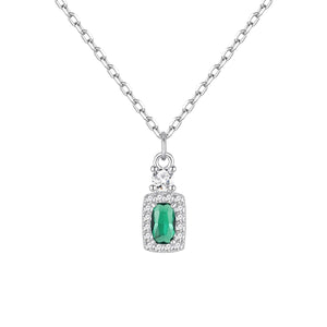 Gargantilla de plata de ley con colgante cuadrado de circonita esmeralda, 5x11 mm, cadena de 40 + 5 cm