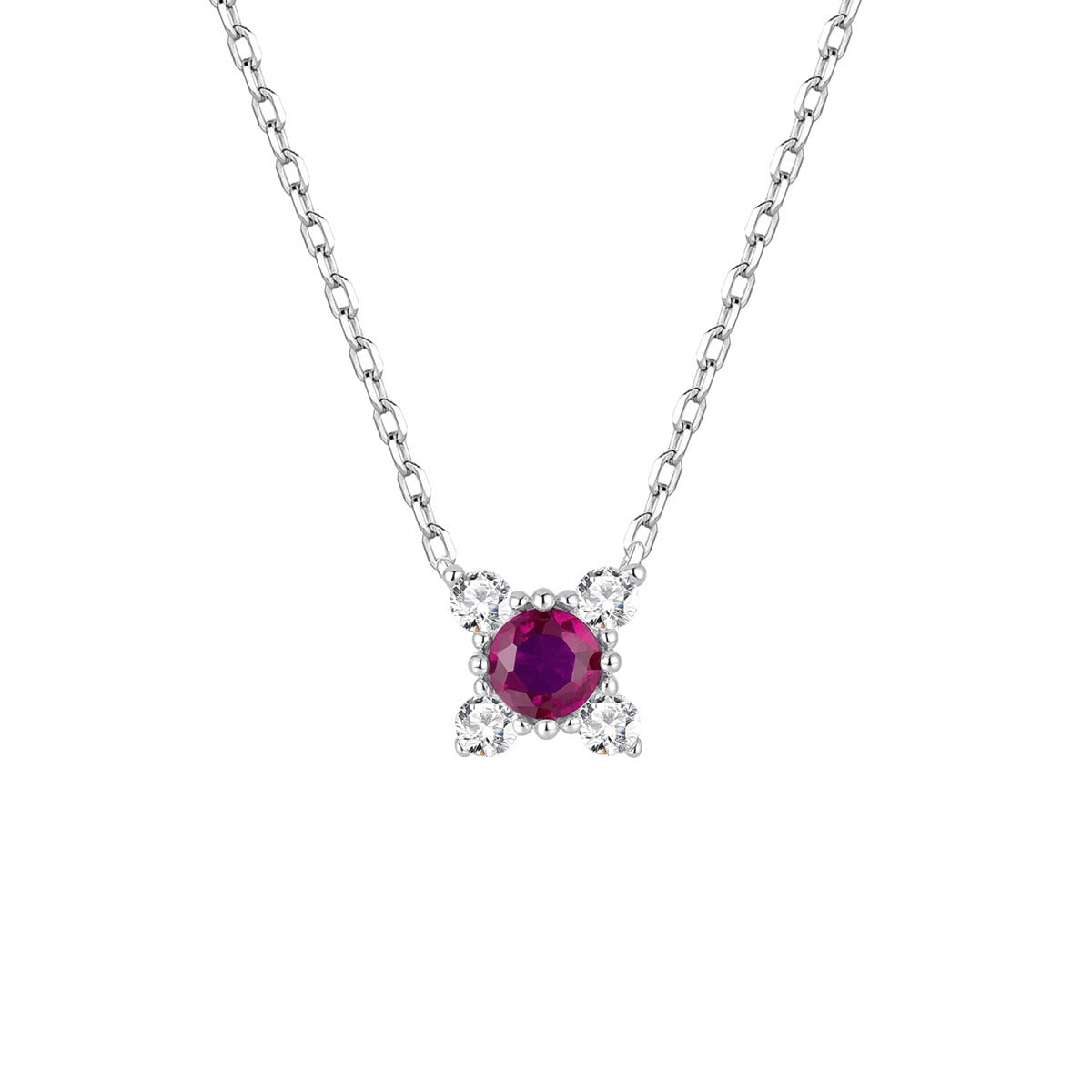 Gargantilla de plata de ley tulipán con circonita color rubí, 7 mm