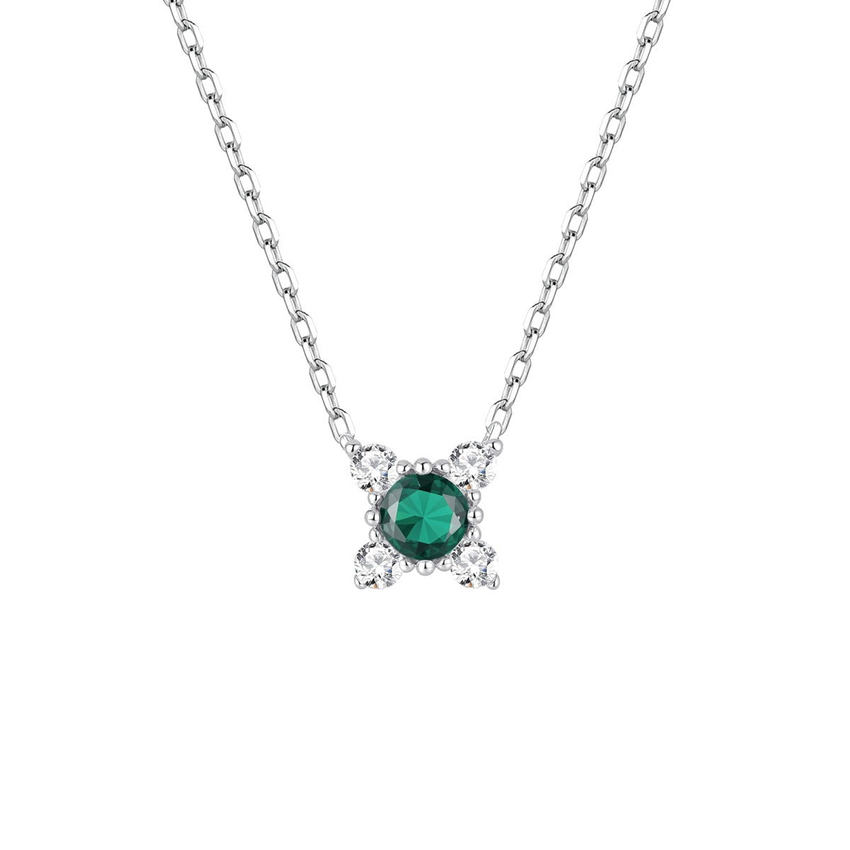 Gargantilla de plata de ley tulipán con circonita color esmeralda, 7 mm