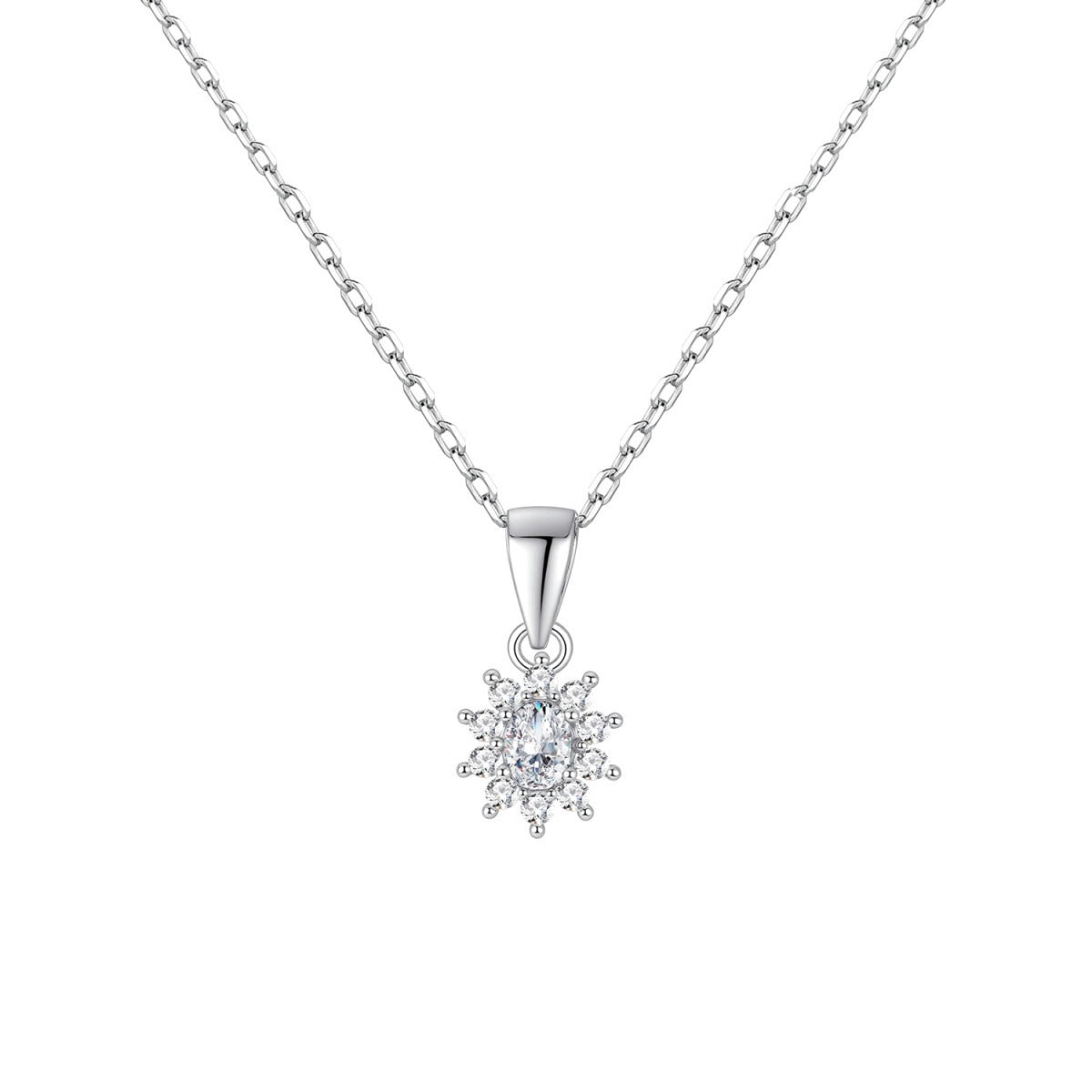 Gargantilla de plata de ley con colgante rosetón de 7x8 mm y circonitas blancas