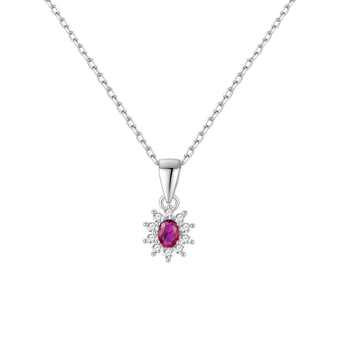 Gargantilla de plata de ley rosetón con circonita color rubí, 7x8 mm