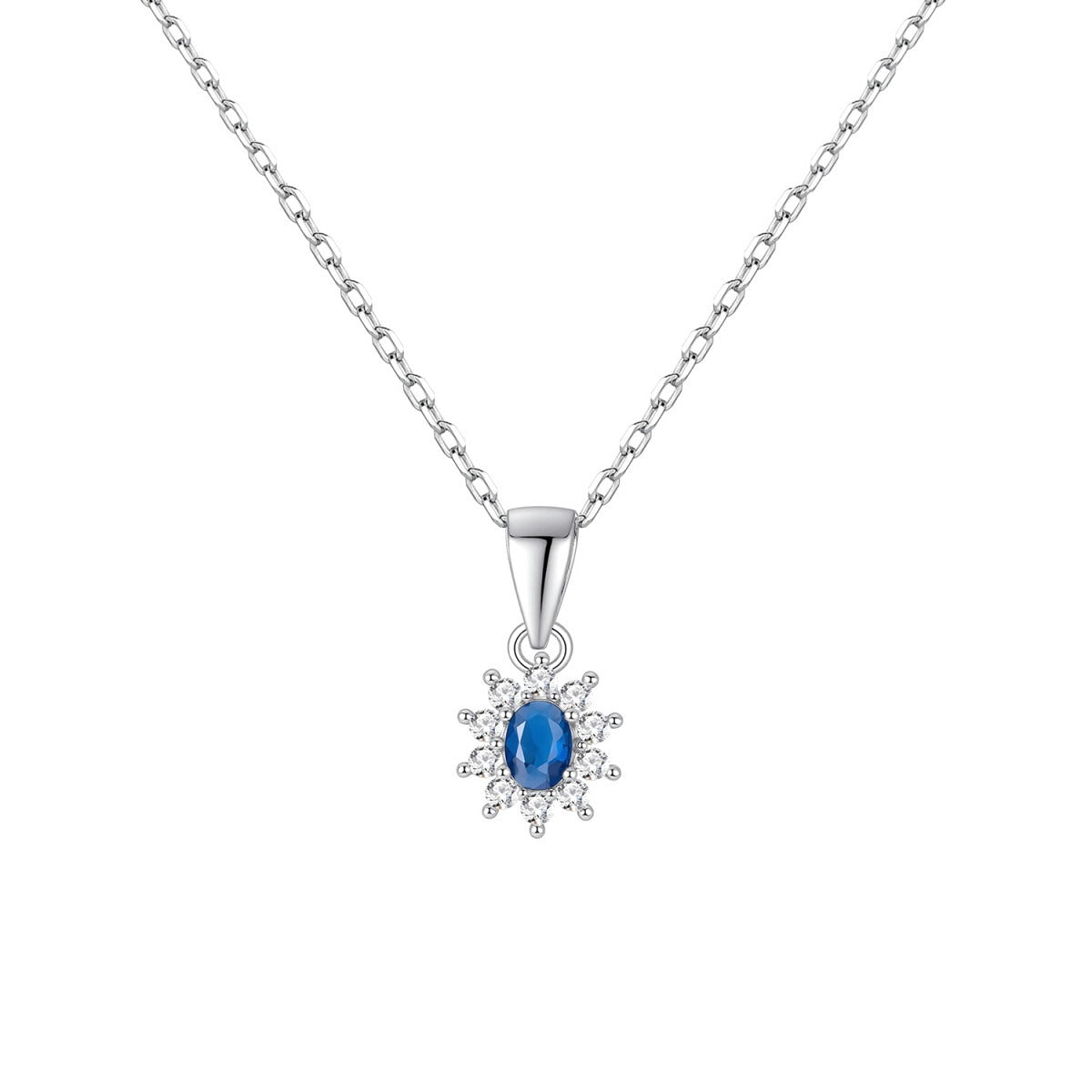 Gargantilla de plata de ley rosetón con circonita color zafiro, 7x8 mm