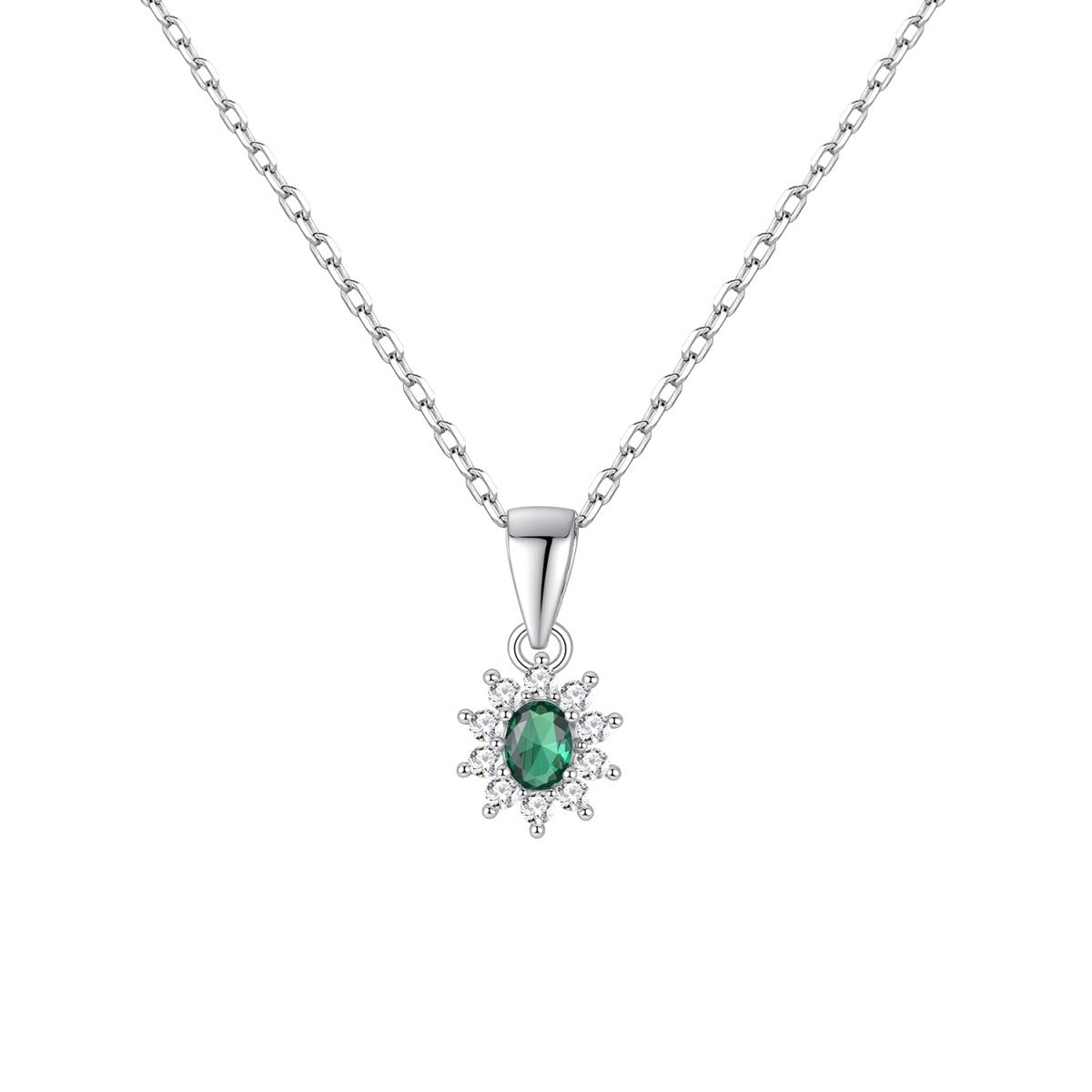 Gargantilla de plata de ley rosetón con circonita color esmeralda, 7x8 mm
