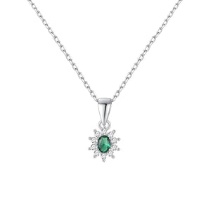 Gargantilla de plata de ley rosetón con circonita color esmeralda, 7x8 mm