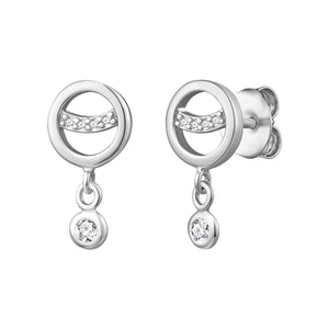 Pendientes de plata de ley 925 con círculo y sonrisa de circonitas blancas