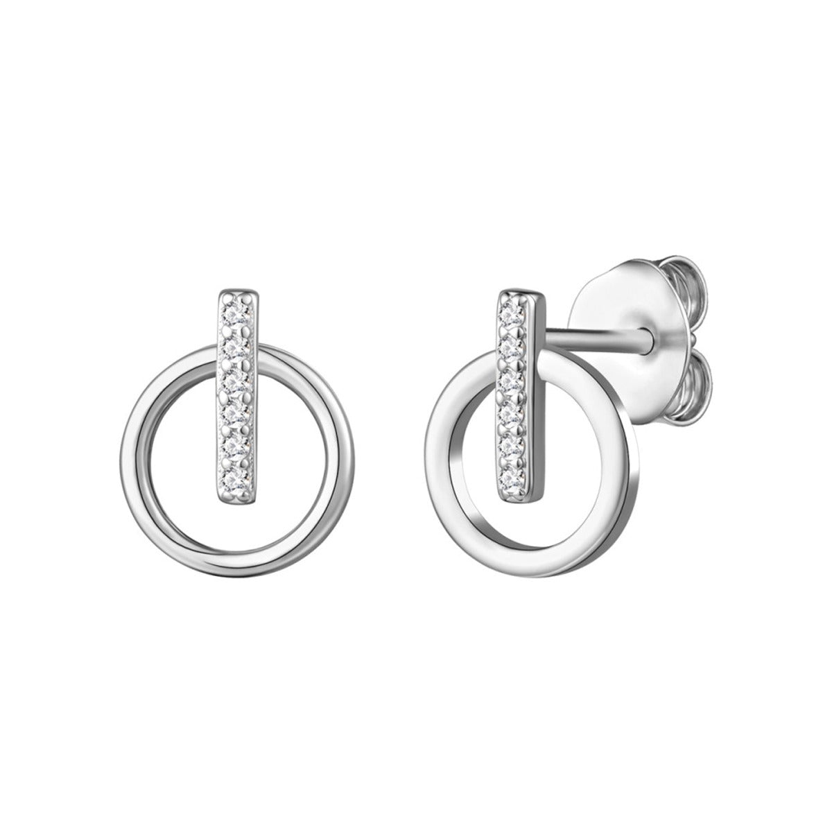 Pendientes de plata de ley 925 con círculo y barritas de circonitas engastadas