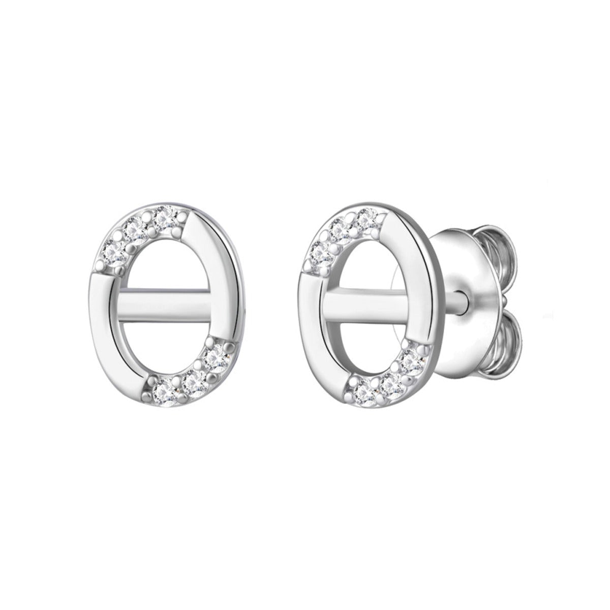 Pendientes de plata de ley 925 con óvalo combinado de circonitas y plata pulida