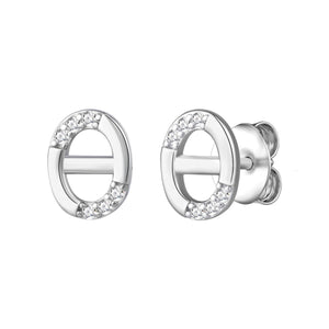 Pendientes de plata de ley 925 con óvalo combinado de circonitas y plata pulida