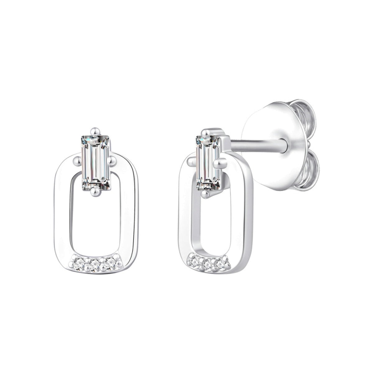 Pendientes de plata de ley 925 con rectángulo y circonita baguette central