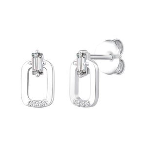 Pendientes de plata de ley 925 con rectángulo y circonita baguette central