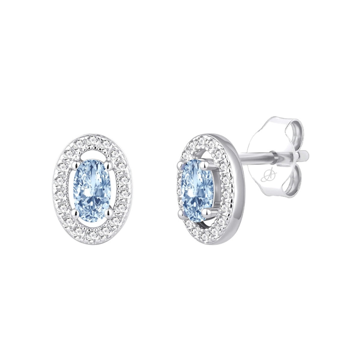 Pendientes de plata de ley 925 con circonita oval color aguamarina y orla de circonitas
