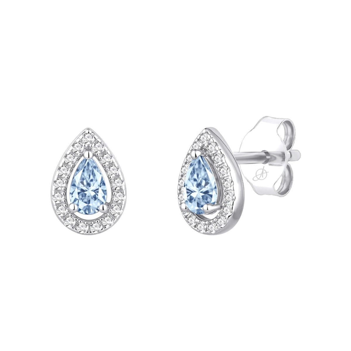 Pendientes de plata de ley 925 con circonita en gota color aguamarina y orla blanca