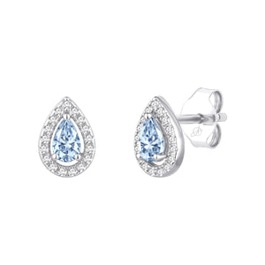 Pendientes de plata de ley 925 con circonita en gota color aguamarina y orla blanca