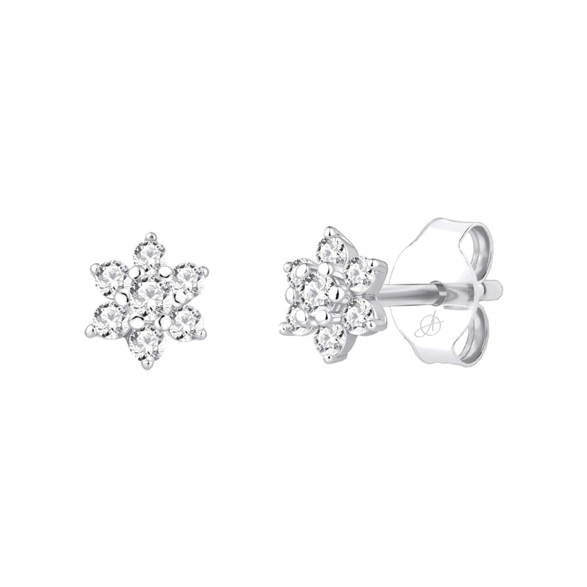 Pendientes mini de plata de ley 925 con flor de circonitas de 5 mm