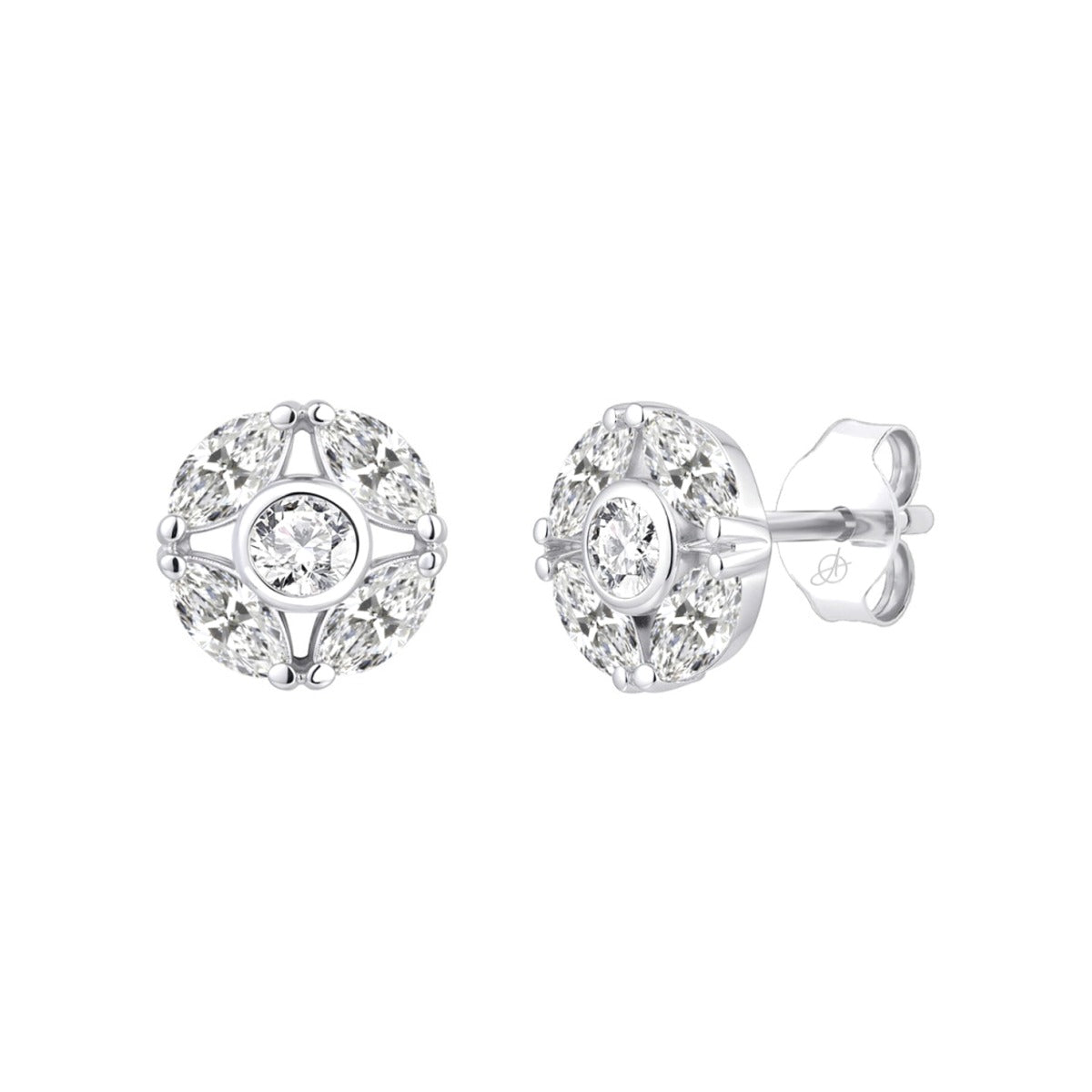 Pendientes de plata de ley 925 de la línea Elegance con rosetón orlado de circonitas