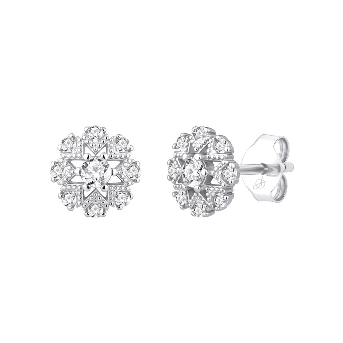 Pendientes Elegance de plata de ley 925 con flor de circonitas de talla brillante