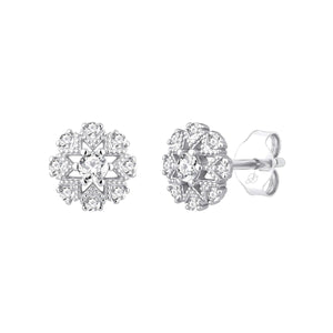 Pendientes Elegance de plata de ley 925 con flor de circonitas de talla brillante
