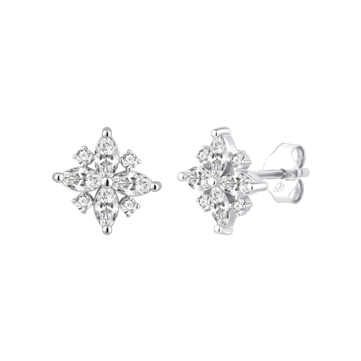 Pendientes de plata de ley 925 Elegance con flor abierta de circonitas blancas
