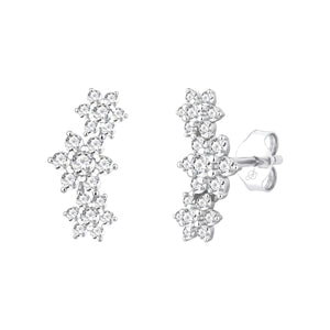 Pendientes de plata de ley 925 Elegance con tres flores de circonitas en línea