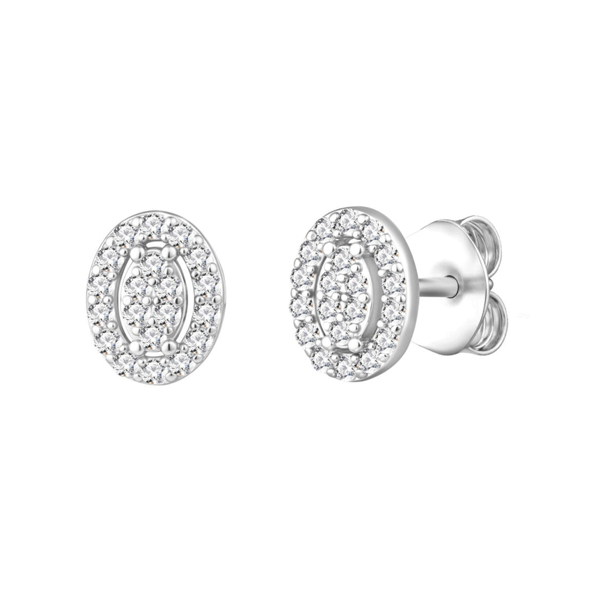 Pendientes de plata de ley 925 con circonita oval orlada de circonitas blancas