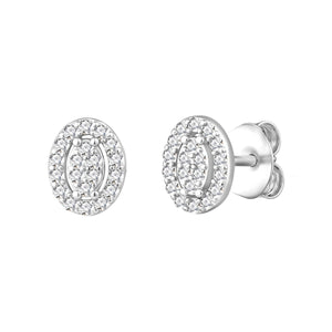 Pendientes de plata de ley 925 con circonita oval orlada de circonitas blancas