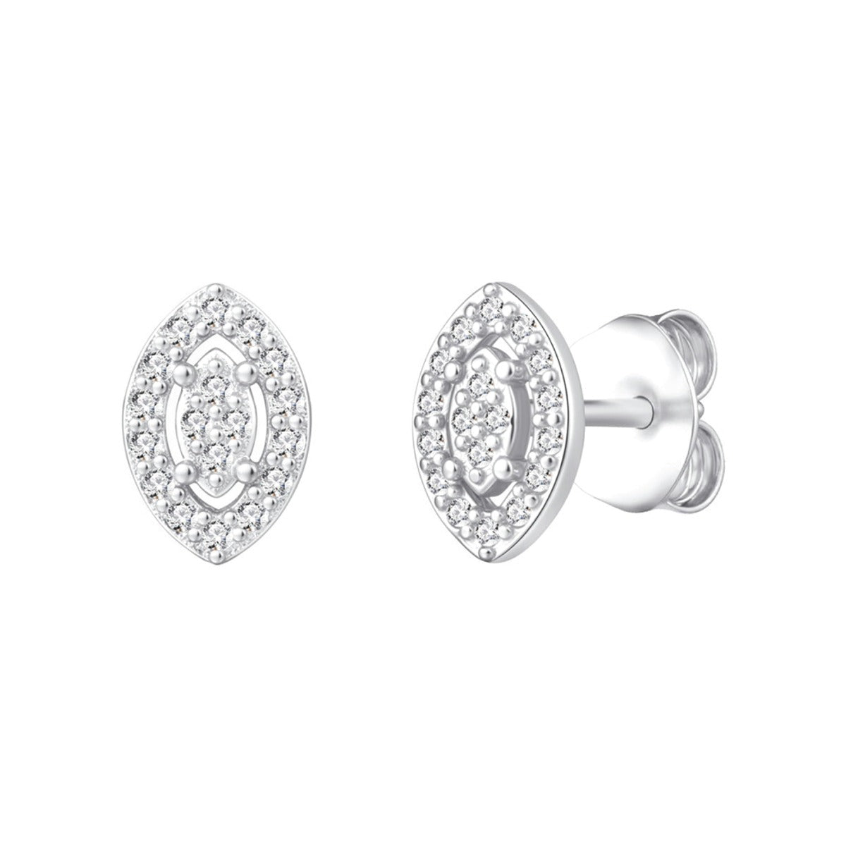 Pendientes de plata de ley 925 con circonita talla navette orlada de circonitas