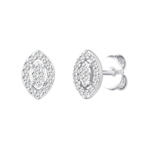 Pendientes de plata de ley 925 con circonita talla navette orlada de circonitas