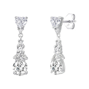 Pendientes largos de plata de ley 925 con corazón de circonitas colgante