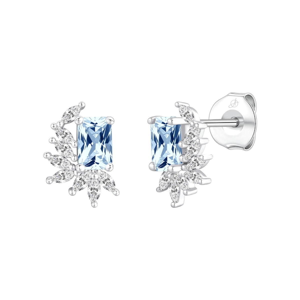 Pendientes de plata de ley 925 modelo Imperial con circonitas color aguamarina