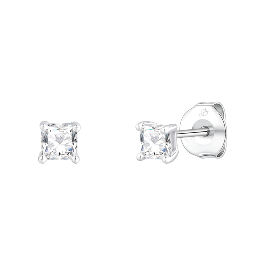 Pendientes de plata de ley 925 con circonita cuadrada de 4 mm en garras